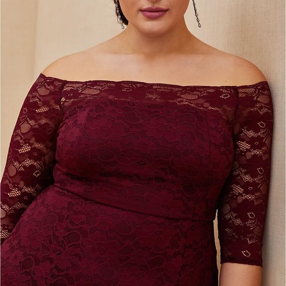 Torrid 16 18 Dress Red Formal Lace Off Shoulder - Picture 2 of 5